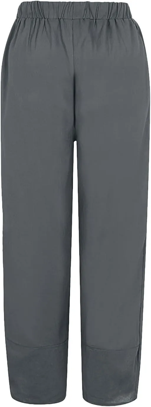 Women's Linen Summer Palazzo Pants Flowy Wide Leg Boho Beach Pants High Waist Tie Knot Trousers with Pocket