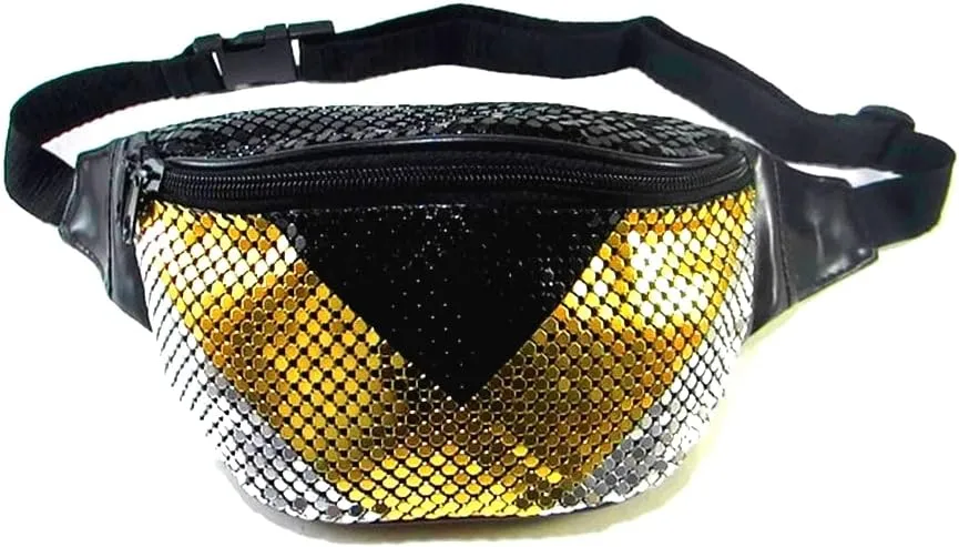 Women's Metal Mesh Fanny Pack Shiny Rave Waist Bag Adjustable Belt for Festival Party or Daily Use(Diamond)