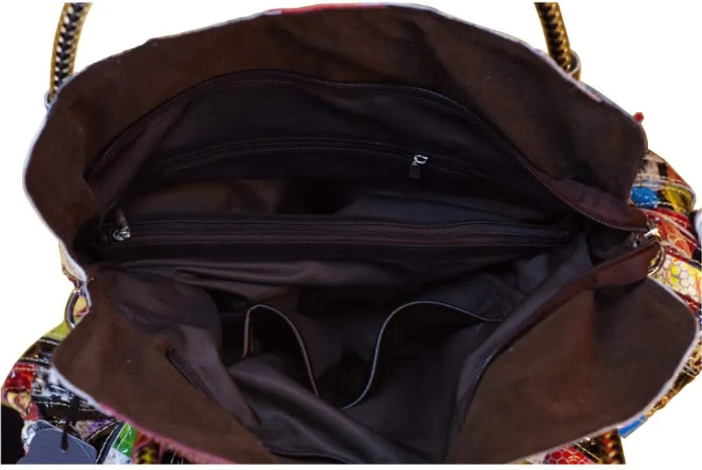 Women's Multicolor Big Boston Bag Genuine Leather RANDOM Colorful Patchwork Large Tote Handbag Hobo Crossbody Purses