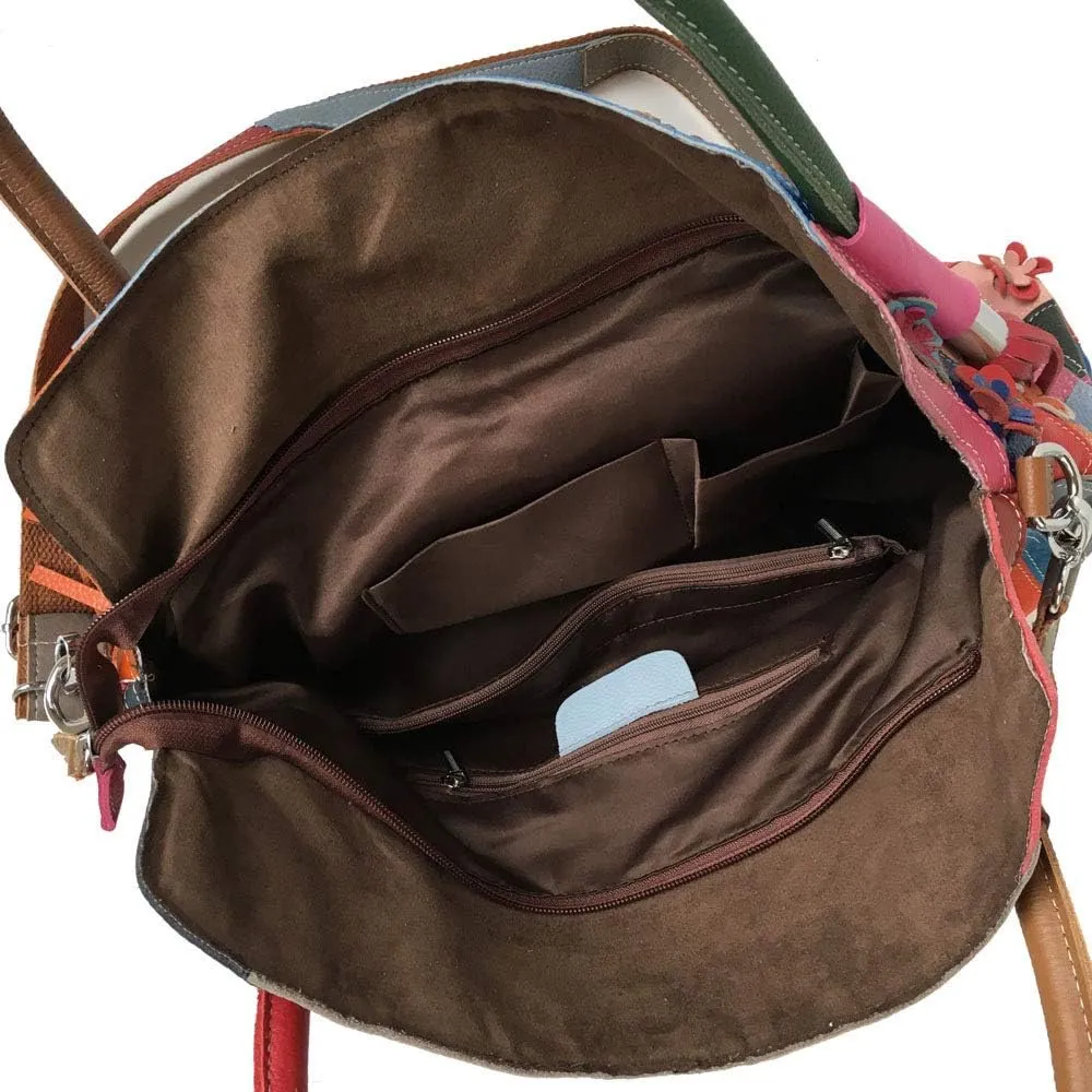 Women's Multicolor Big Boston Bag Genuine Leather RANDOM Colorful Patchwork Large Tote Handbag Hobo Crossbody Purses
