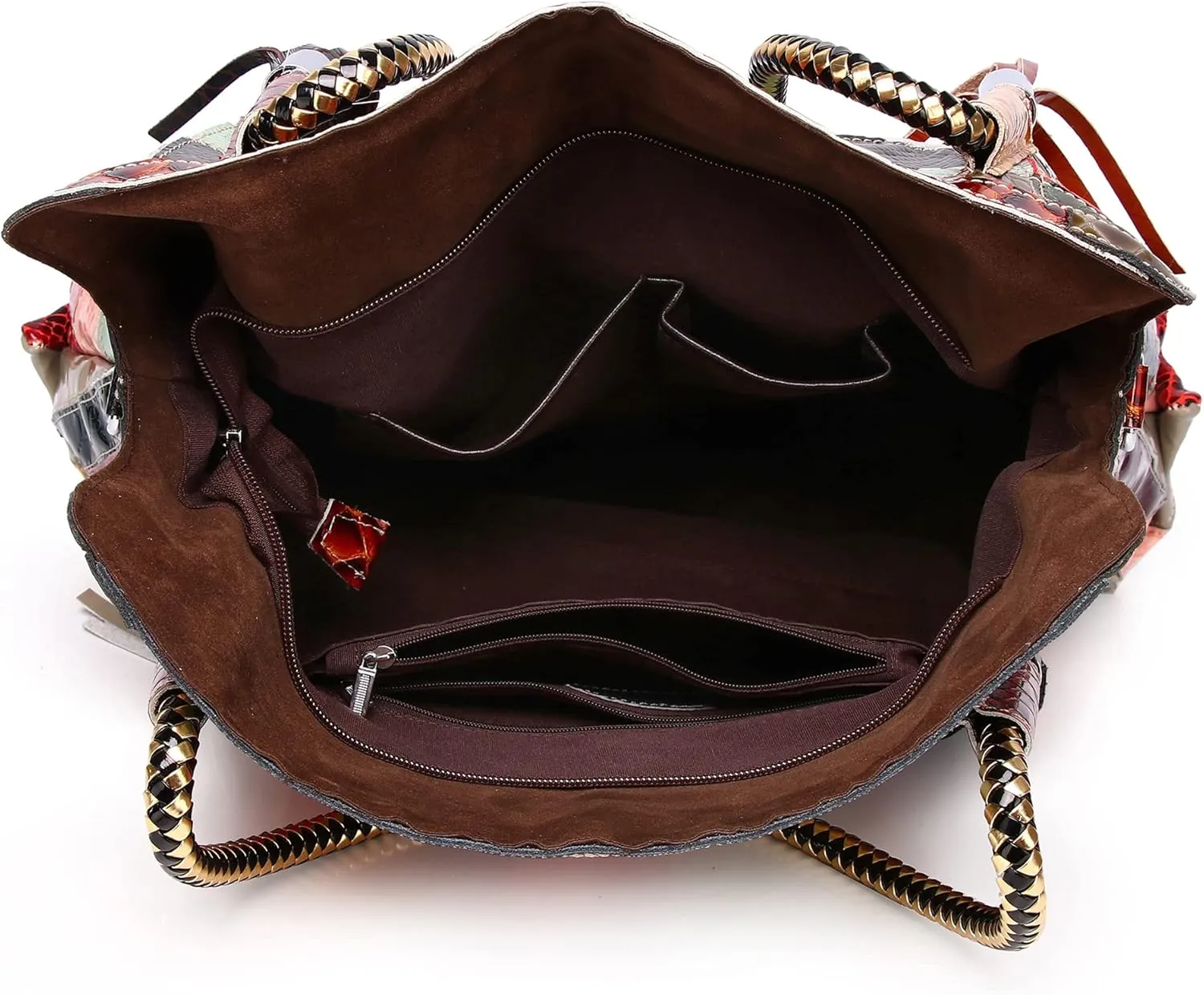 Women's Multicolor Big Boston Bag Genuine Leather RANDOM Colorful Patchwork Large Tote Handbag Hobo Crossbody Purses