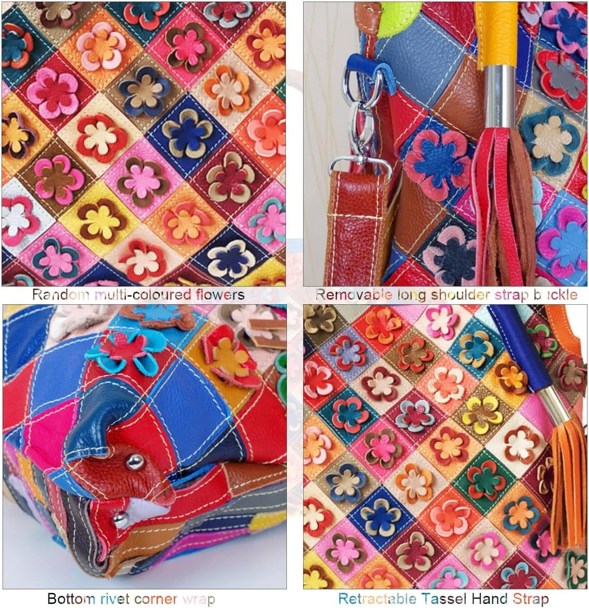 Women's Multicolor Big Boston Bag Genuine Leather RANDOM Colorful Patchwork Large Tote Handbag Hobo Crossbody Purses