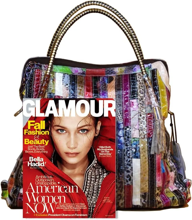 Women's Multicolor Big Boston Bag Genuine Leather RANDOM Colorful Patchwork Large Tote Handbag Hobo Crossbody Purses