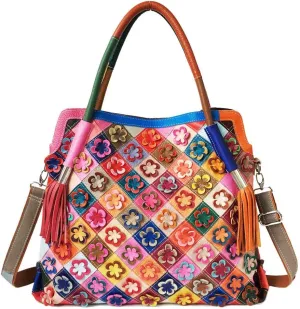 Women's Multicolor Big Boston Bag Genuine Leather RANDOM Colorful Patchwork Large Tote Handbag Hobo Crossbody Purses