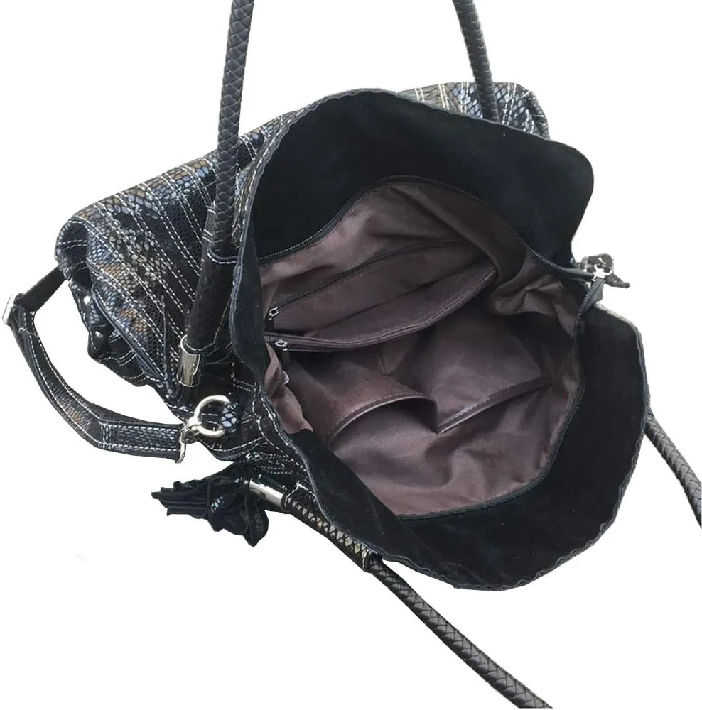 Women's Multicolor Big Boston Bag Genuine Leather RANDOM Colorful Patchwork Large Tote Handbag Hobo Crossbody Purses