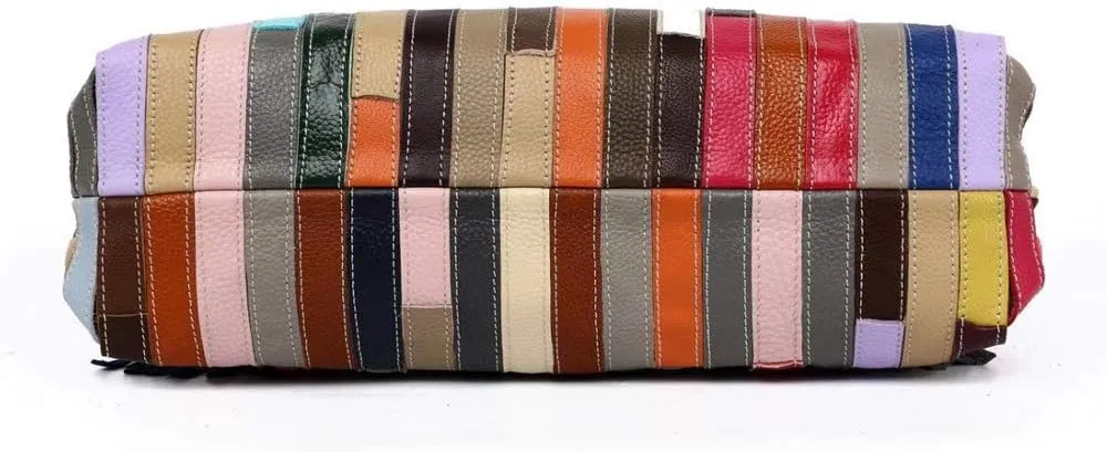 Women's Multicolor Big Boston Bag Genuine Leather RANDOM Colorful Patchwork Large Tote Handbag Hobo Crossbody Purses