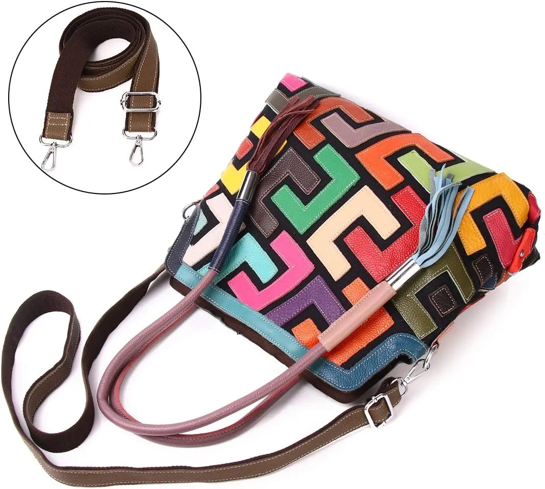 Women’s Multicolor Big Boston Genuine Leather RANDOM Colorful Patchwork Large Tote Handbag Hobo Crossbody Bag