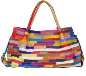 Women’s Multicolor Boston Bag Genuine Leather Colorful Patchwork Large Tote Handbag Hobo Purse Crossbody Big Bag