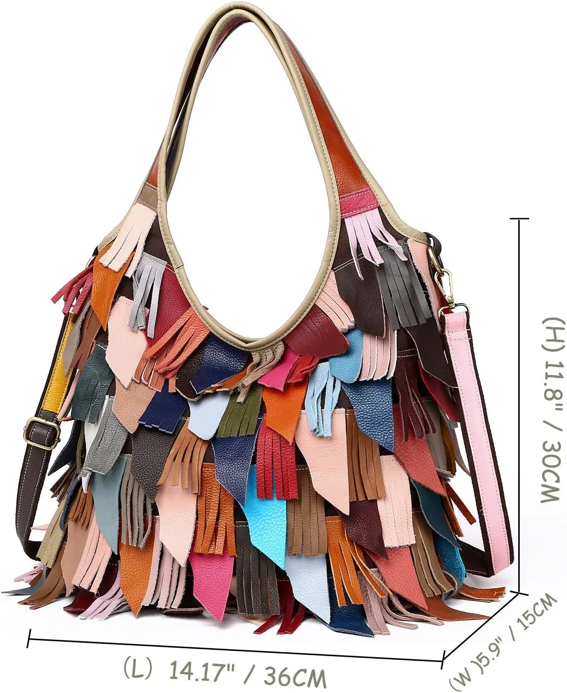 Women’s Multicolor Boston Genuine Leather Colorful Patchwork Large Tote Handbag Hobo Purse Crossbody Big