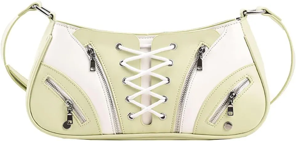 Women's Patchwork Color Riveted Crossbody Bag, PU Binding Locomotive Shoulder Bag, Quilted Large Capacity Street Tote Bag