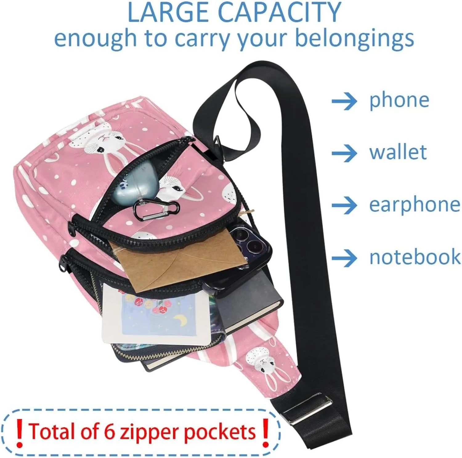 Women's Sling Backpack, rabbit head on pink background (3)