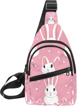 Women's Sling Backpack, rabbit head on pink background (3)
