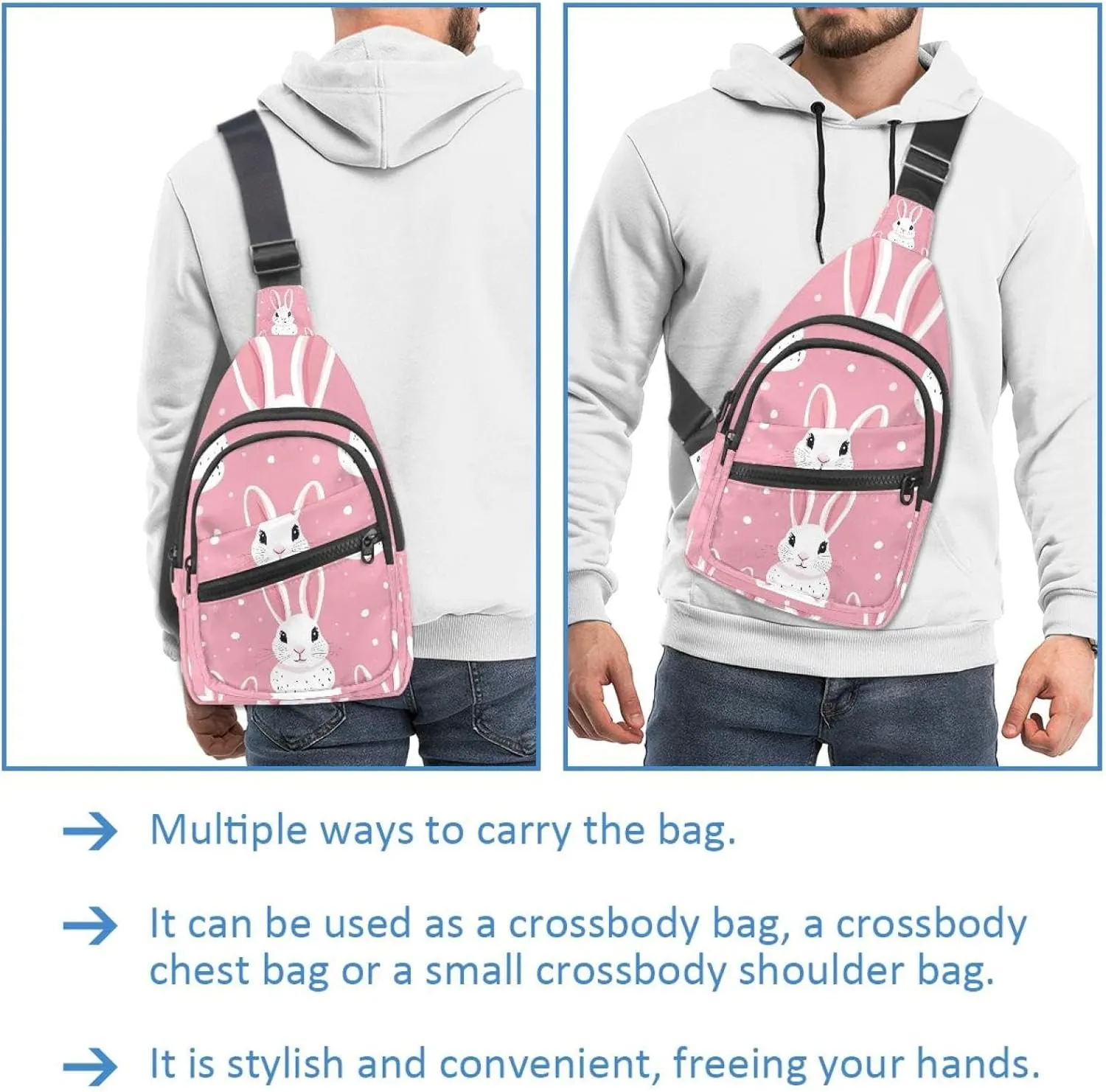 Women's Sling Backpack, rabbit head on pink background (3)