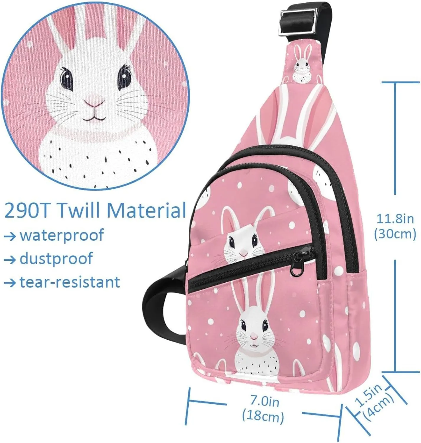 Women's Sling Backpack, rabbit head on pink background (3)