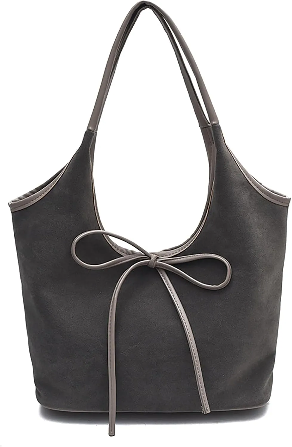 Women's Suede Bow Bucket Tote Bag Fashion Large capacity Handmade Splicing Shoulder Bag for Work travel Parties