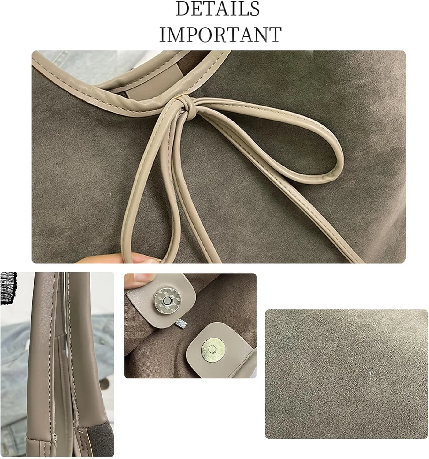Women's Suede Bow Bucket Tote Bag Fashion Large capacity Handmade Splicing Shoulder Bag for Work travel Parties
