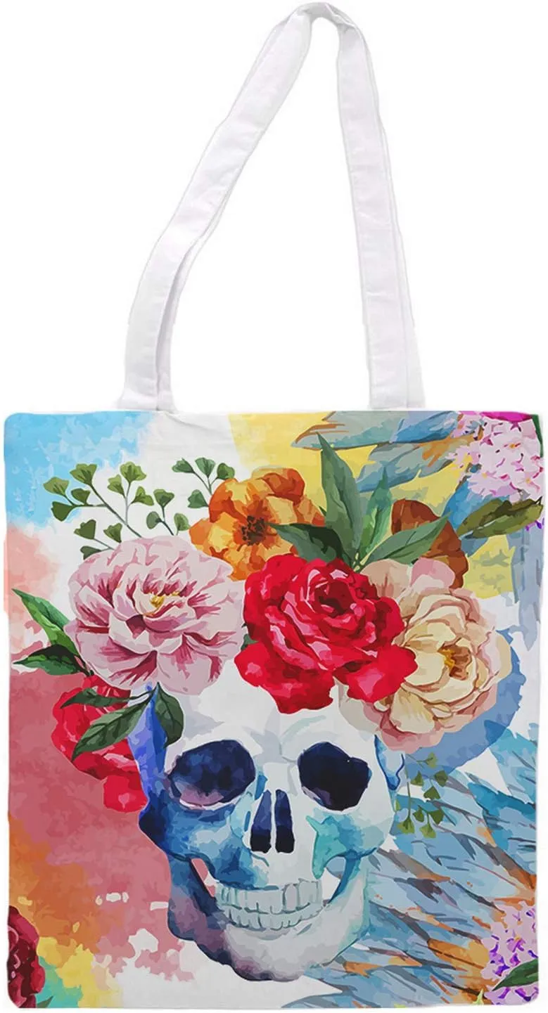 Womens Tote Bag - Stylish Modern Colored Skull Tote Travel Bag for Women - Reusable Grocery Shopping Hand Bag - 1.47 x 0.98 ft Washable