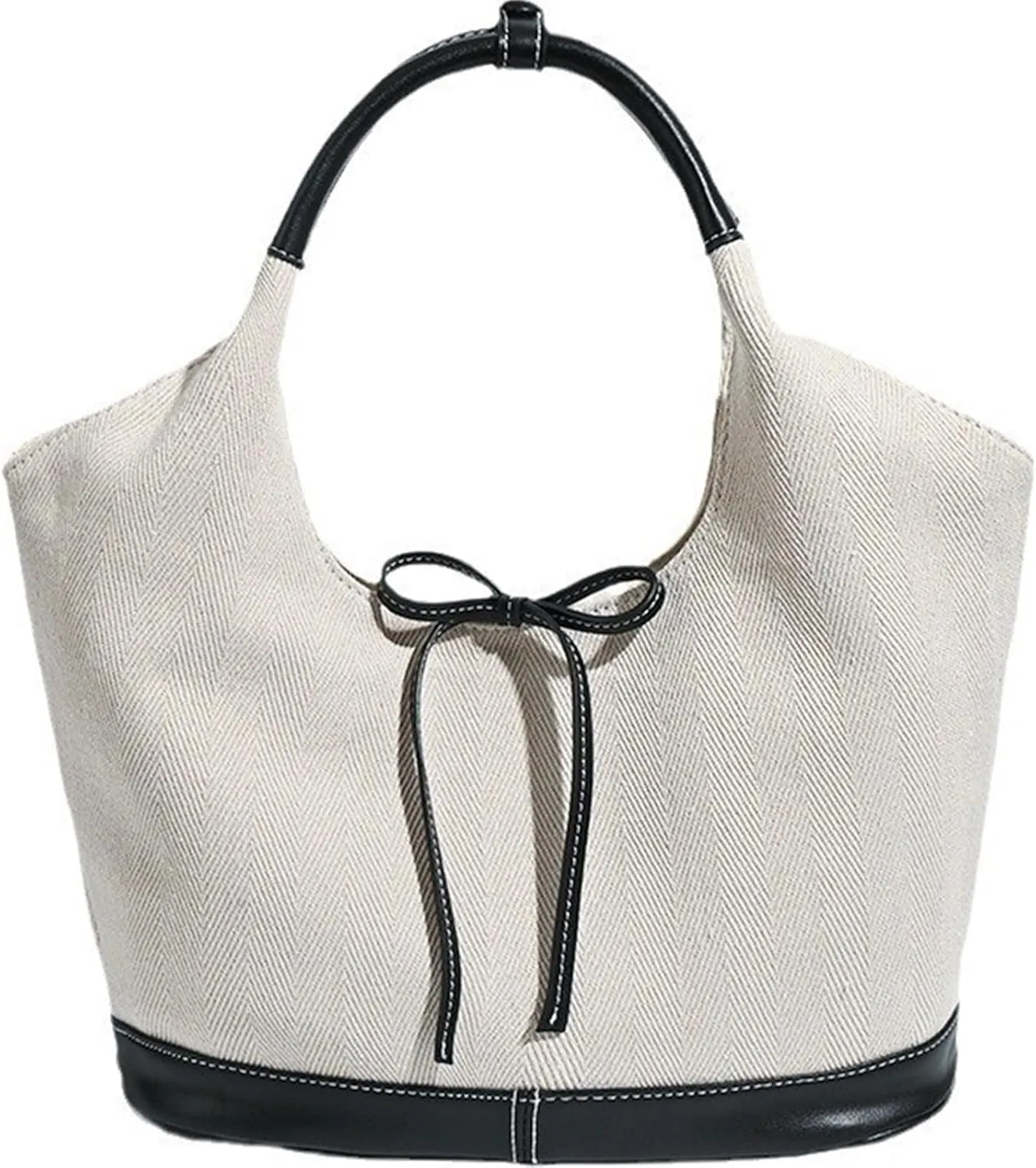Women's Tote Bag with Bow Casual PU Leather Shoulder Bag Underarm Satchel and Clutch Purse