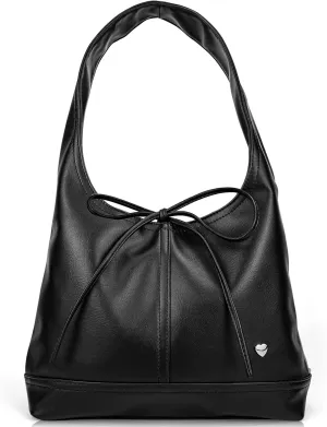 Women's Tote Bag with Bow Casual PU Leather Shoulder Bag Underarm Satchel and Clutch Purse