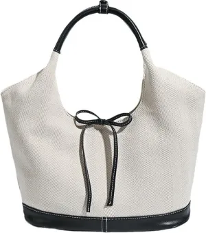 Women's Tote Bag with Bow Casual PU Leather Shoulder Bag Underarm Satchel and Clutch Purse