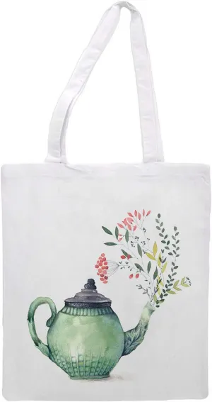 Women's tote bag/Green kettle with colorful leaves/ - Sports Gym Lunch Yoga Shopping Travel Bag Washable - 1.47X0.98 Ft
