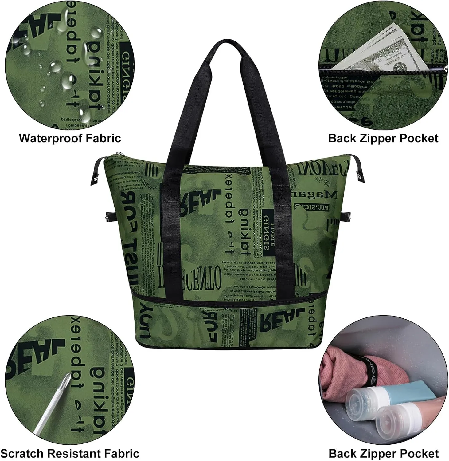 Womens Travel Duffel Bag Lightweight Sport Gym Bag Waterproof Weekender Overnight Bag with Wet and Dry Separation Pocket for Gym Training Yoga Fitness Swimming
