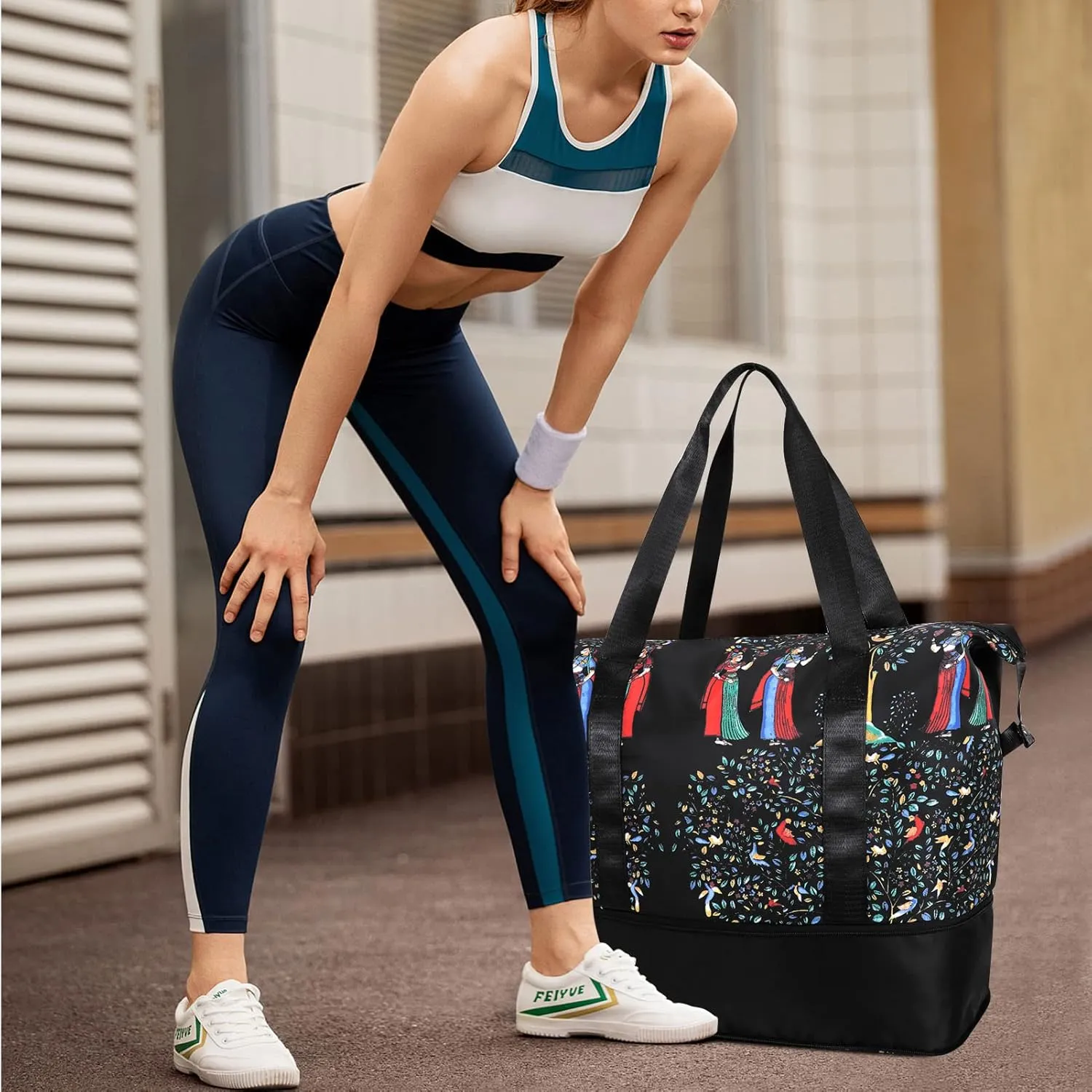 Womens Travel Duffel Bag Lightweight Sport Gym Bag Waterproof Weekender Overnight Bag with Wet and Dry Separation Pocket for Gym Training Yoga Fitness Swimming