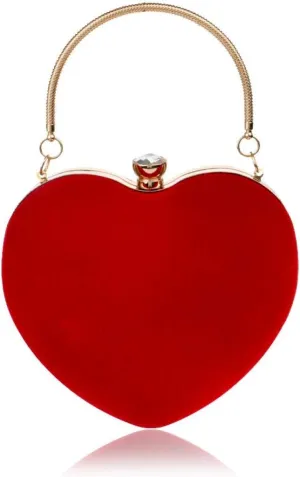 Womens Velour Heart Clutch Bag Vintage Shoulder Handbag Ladies Elegant Purse for Wedding Evening