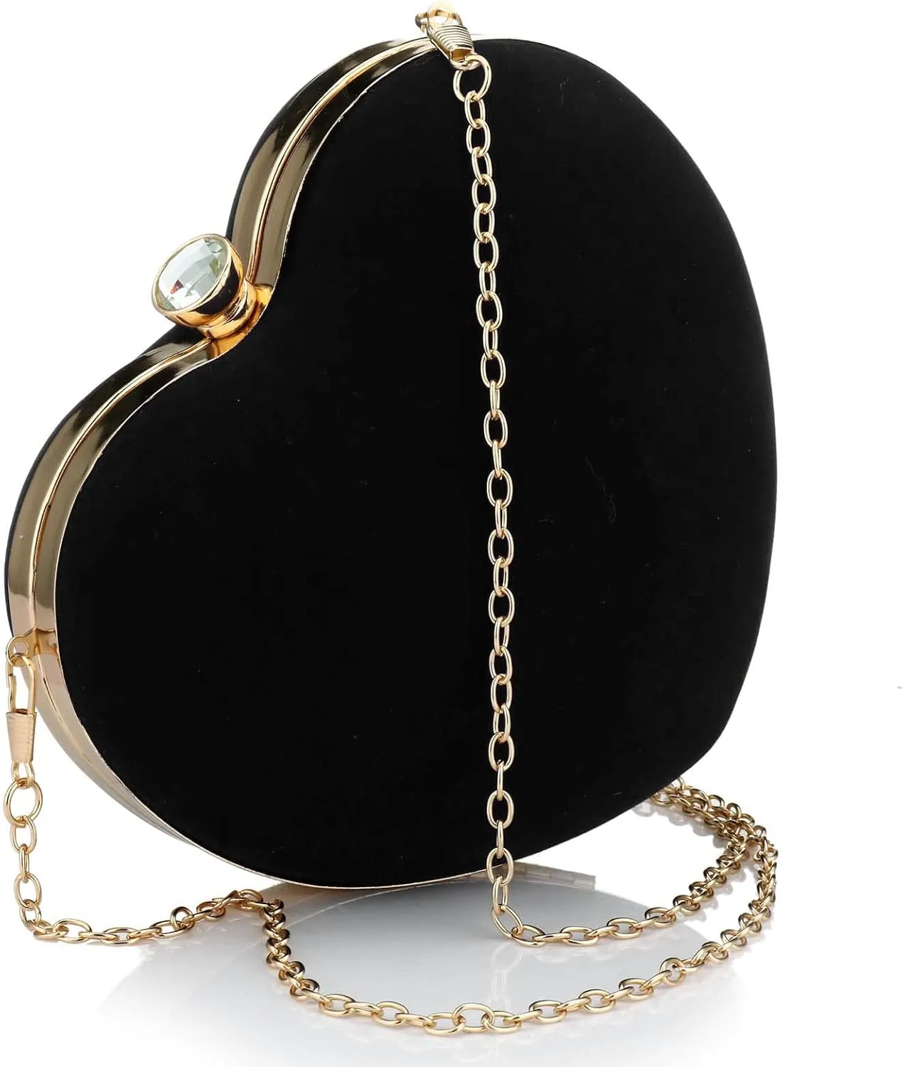 Womens Velour Heart Clutch Bag Vintage Shoulder Handbag Ladies Elegant Purse for Wedding Evening