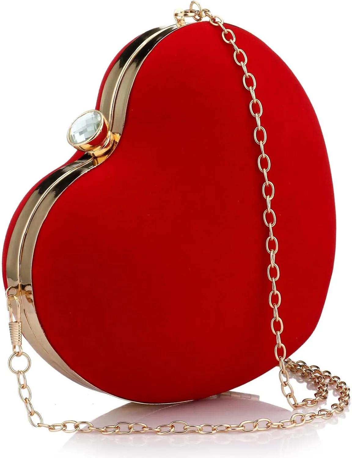 Womens Velour Heart Clutch Bag Vintage Shoulder Handbag Ladies Elegant Purse for Wedding Evening