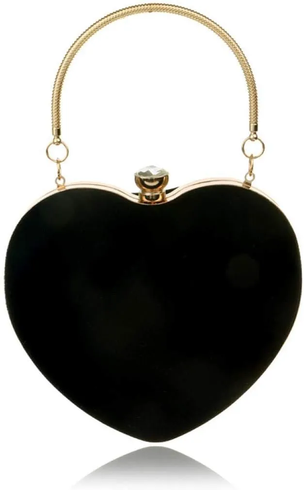 Womens Velour Heart Clutch Bag Vintage Shoulder Handbag Ladies Elegant Purse for Wedding Evening