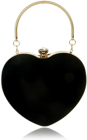 Womens Velour Heart Clutch Bag Vintage Shoulder Handbag Ladies Elegant Purse for Wedding Evening