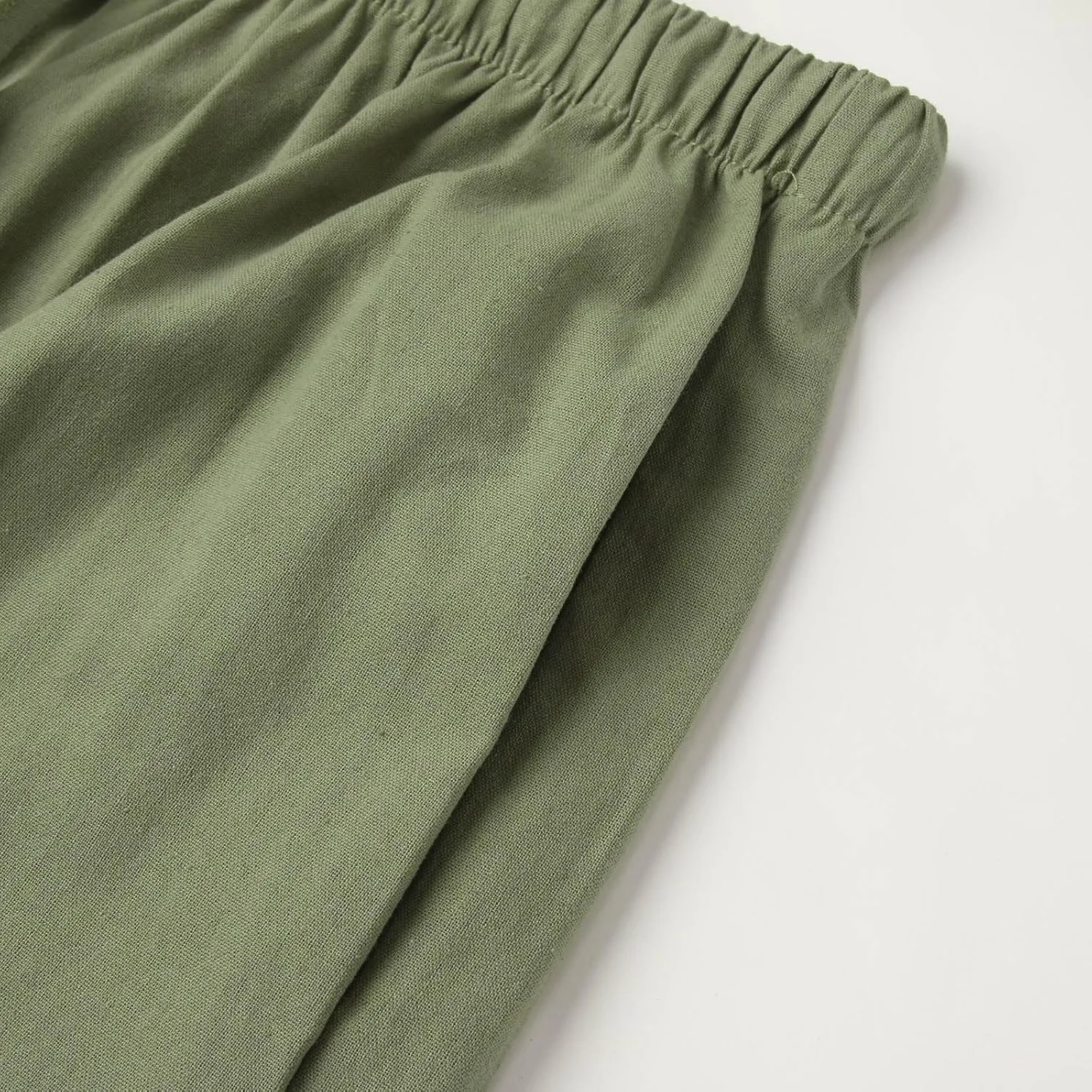 Womens Wide Leg Cotton and Linen Pants Summer High Waist Palazzo Pant Boho Button Trouser with Pockets