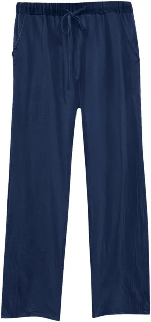 Womens Wide Leg Linen Pants Beach Casual High Elastic Waisted Palazzo Pant Suit Tie Side Trouser with Pocket