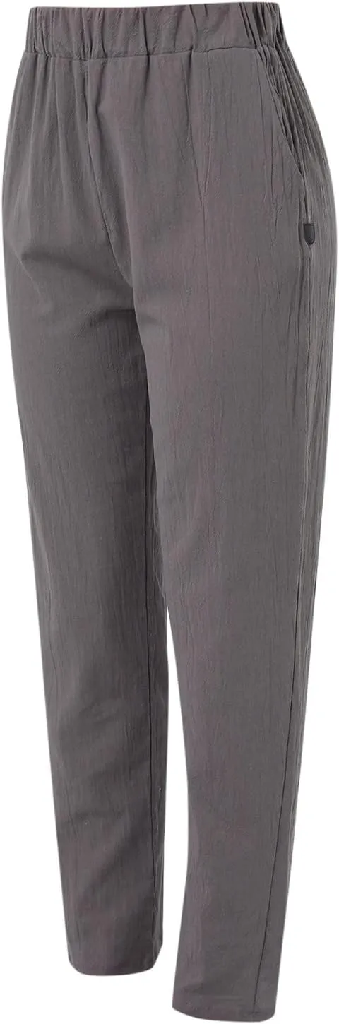 Womens Wide Leg Linen Pants Summer Dressy Elastic High Waist Palazzo Pant Yoga Loose Flowy Trouser with Pocket
