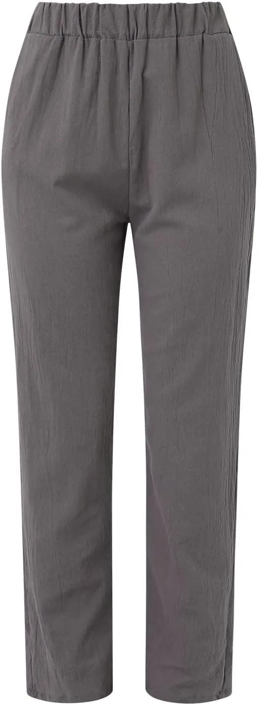 Womens Wide Leg Linen Pants Summer Dressy Elastic High Waist Palazzo Pant Yoga Loose Flowy Trouser with Pocket