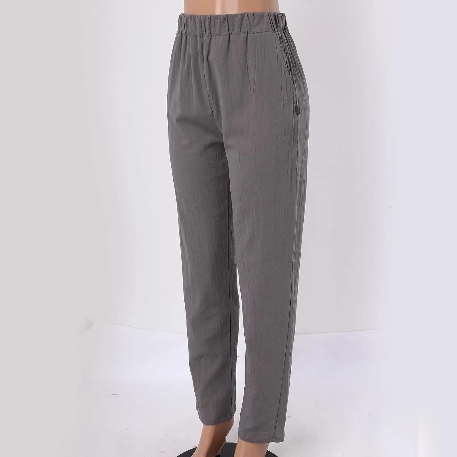 Womens Wide Leg Linen Pants Summer Dressy Elastic High Waist Palazzo Pant Yoga Loose Flowy Trouser with Pocket