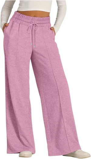 Women's Wide Leg Sweatpant High Waist Baggy Casual Drawstring Running Joggers Pants with Pockets