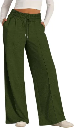 Womens Wide Leg Sweatpants High Waist Baggy Straight Leg Casual Drawstring Running Joggers Pants with Pockets