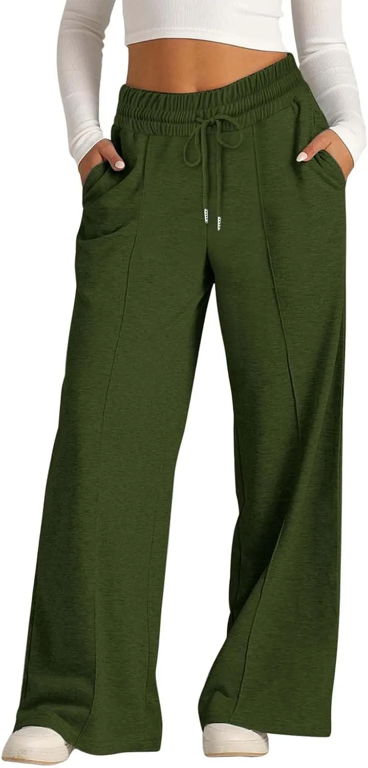 Womens Wide Leg Sweatpants High Waist Baggy Straight Leg Casual Drawstring Running Joggers Pants with Pockets