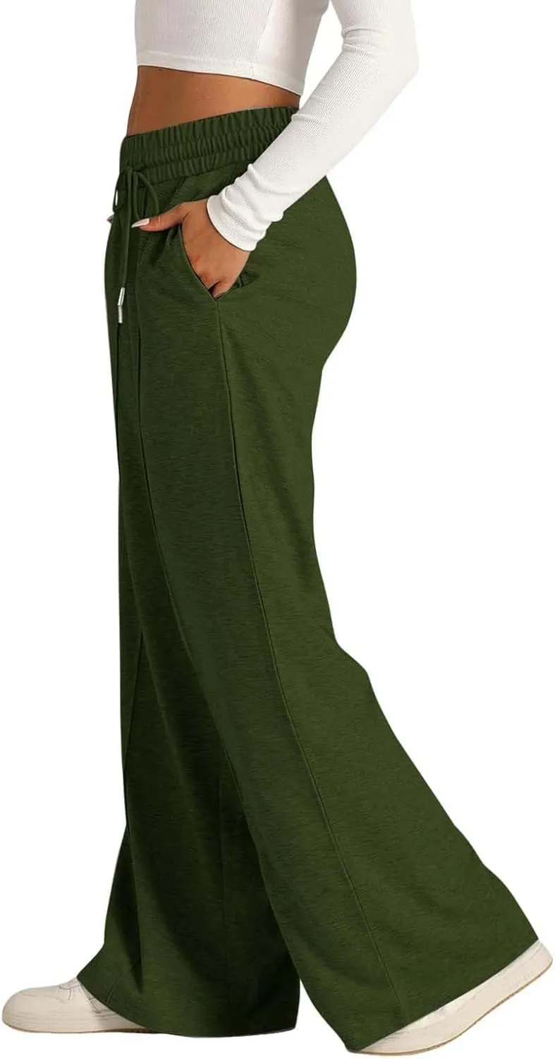 Womens Wide Leg Sweatpants High Waist Baggy Straight Leg Casual Drawstring Running Joggers Pants with Pockets