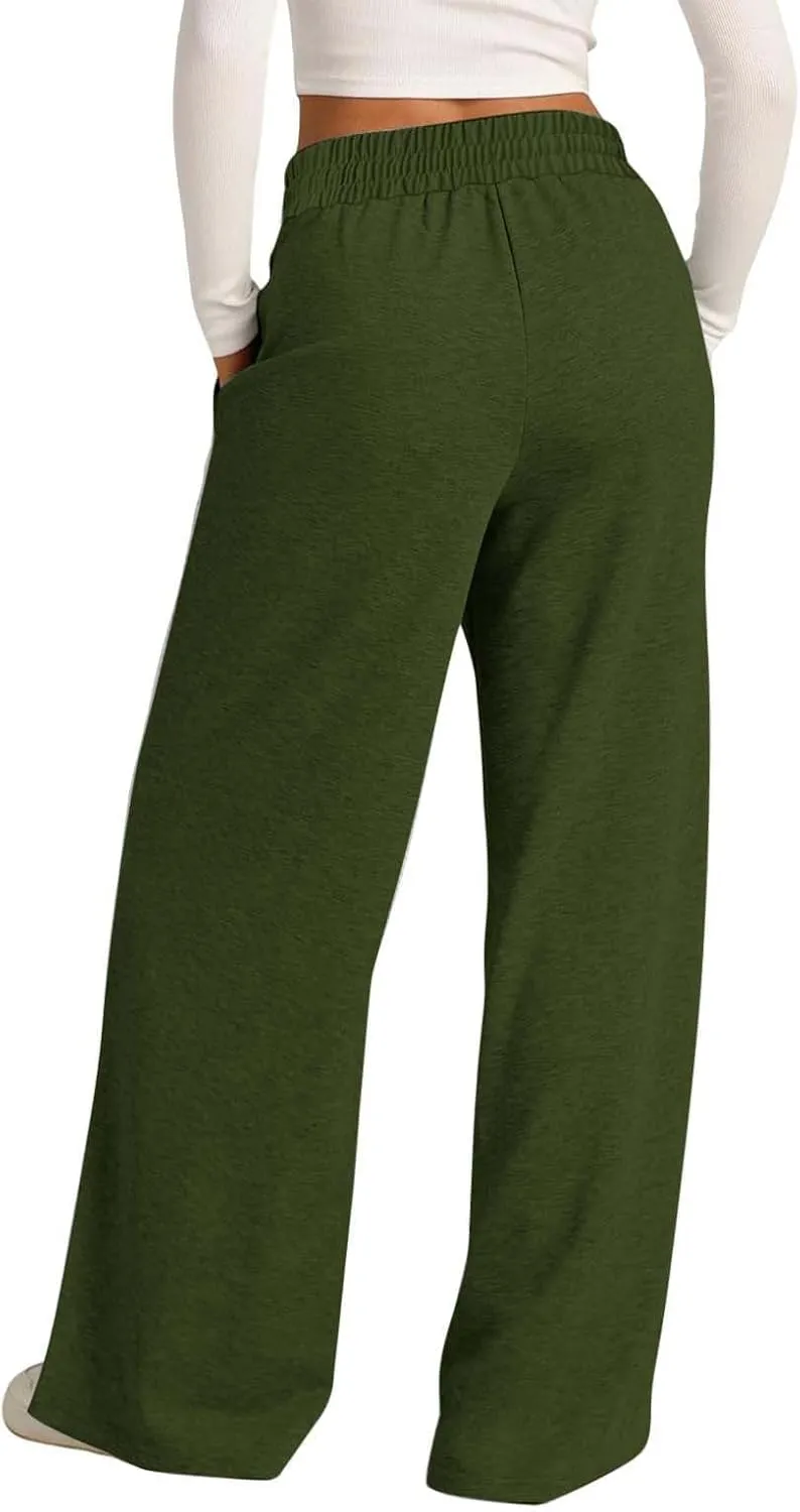 Womens Wide Leg Sweatpants High Waist Baggy Straight Leg Casual Drawstring Running Joggers Pants with Pockets