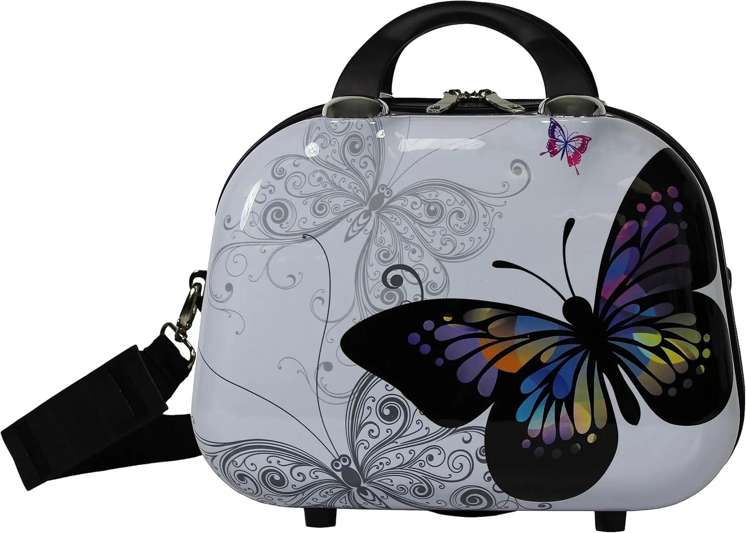 World Traveler Butterfly Polycarbonate Hardside Expandable Spinner Luggage, 13-inch Cosmetic