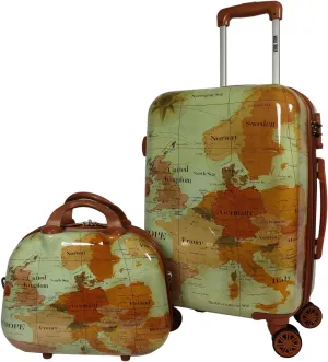 World Traveler Europe Hardside Lightweight Polycarbonate Expandable Spinner Luggage with TSA Lock, Brown, 2-Piece Carry-On Set
