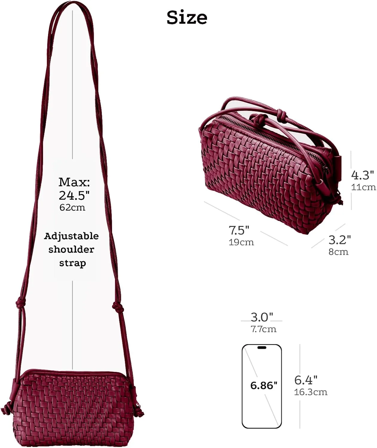 Woven Crossbody Bag for Women Vegan Leather Small woven purse with Adjustable Straps