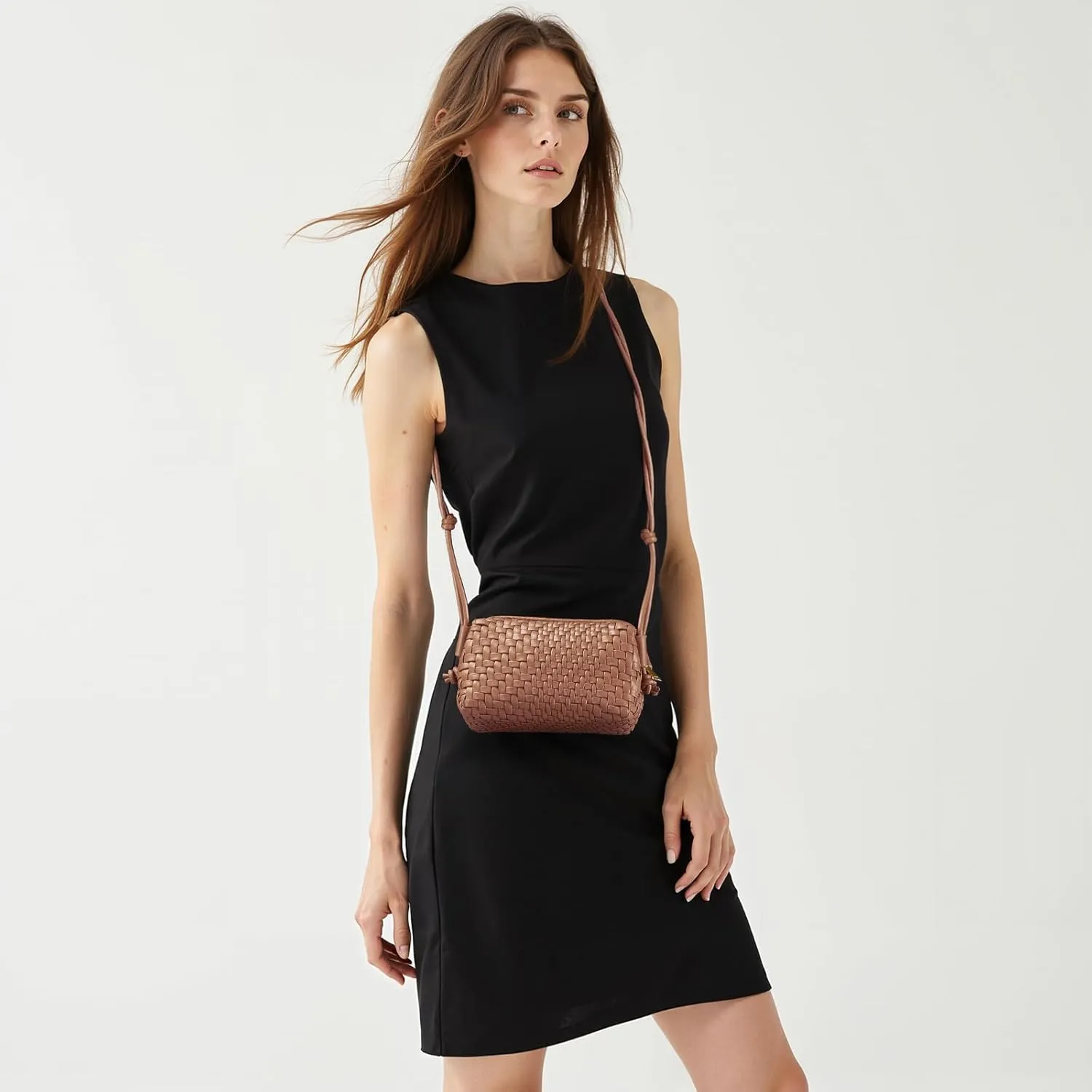 Woven Crossbody Bag for Women Vegan Leather Small woven purse with Adjustable Straps