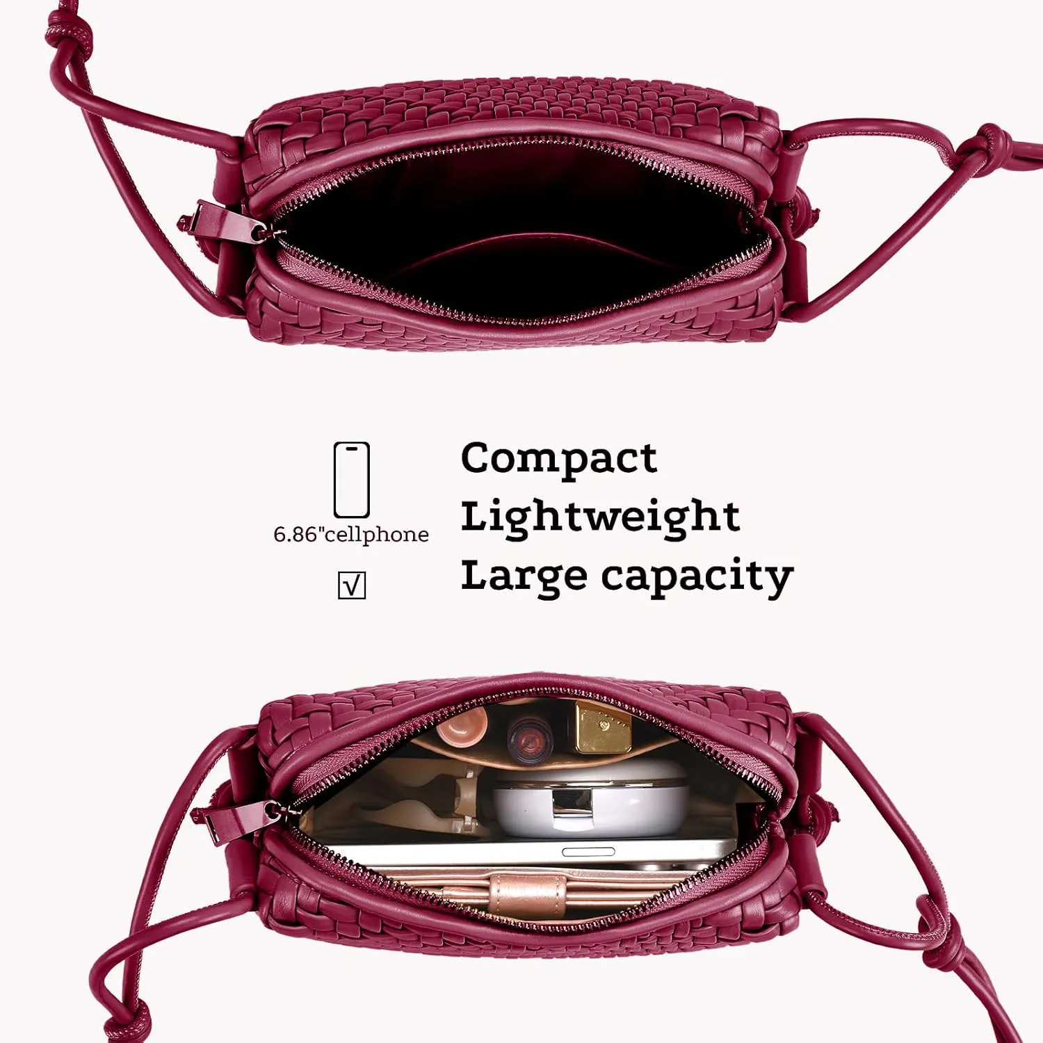 Woven Crossbody Bag for Women Vegan Leather Small woven purse with Adjustable Straps