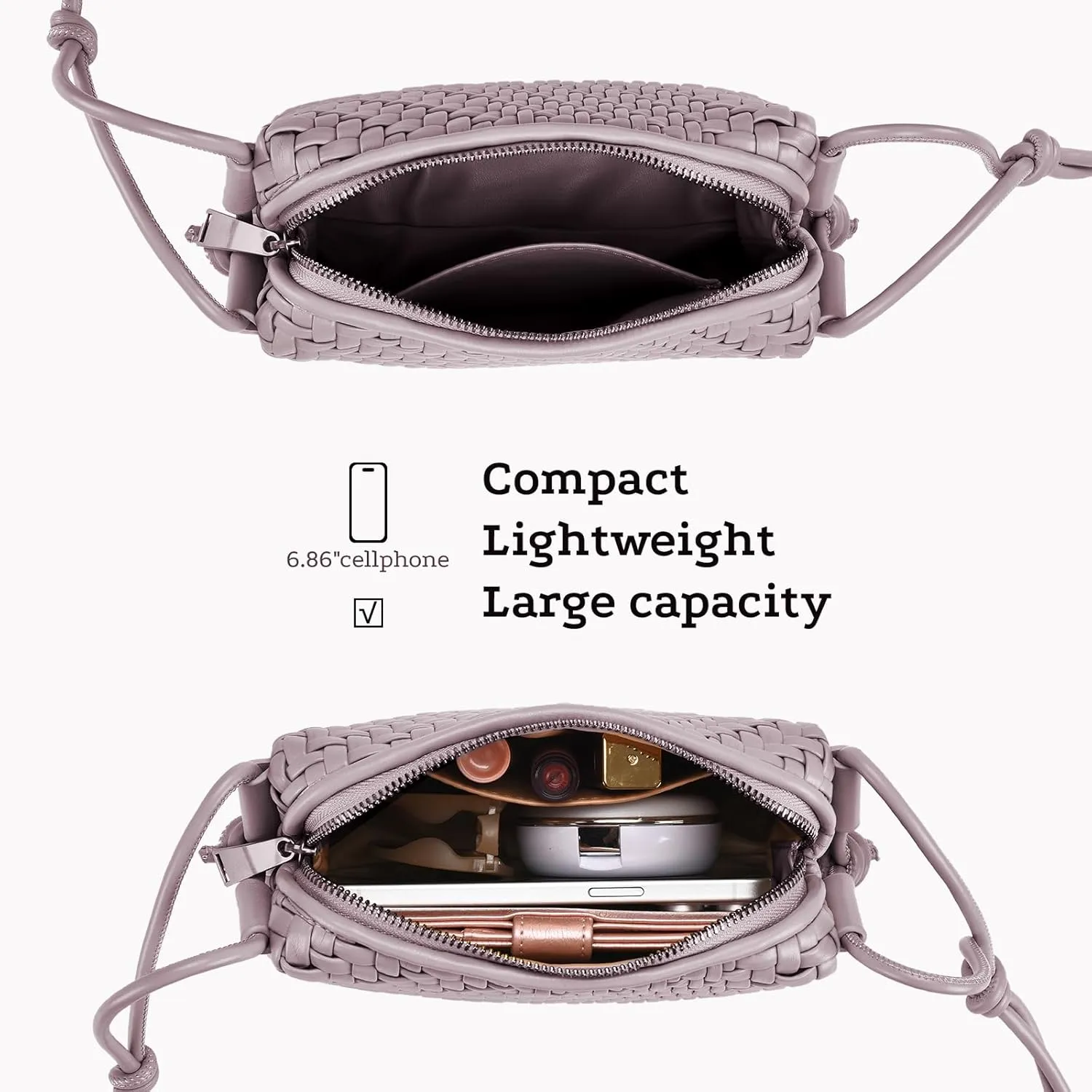 Woven Crossbody Bag for Women Vegan Leather Small woven purse with Adjustable Straps
