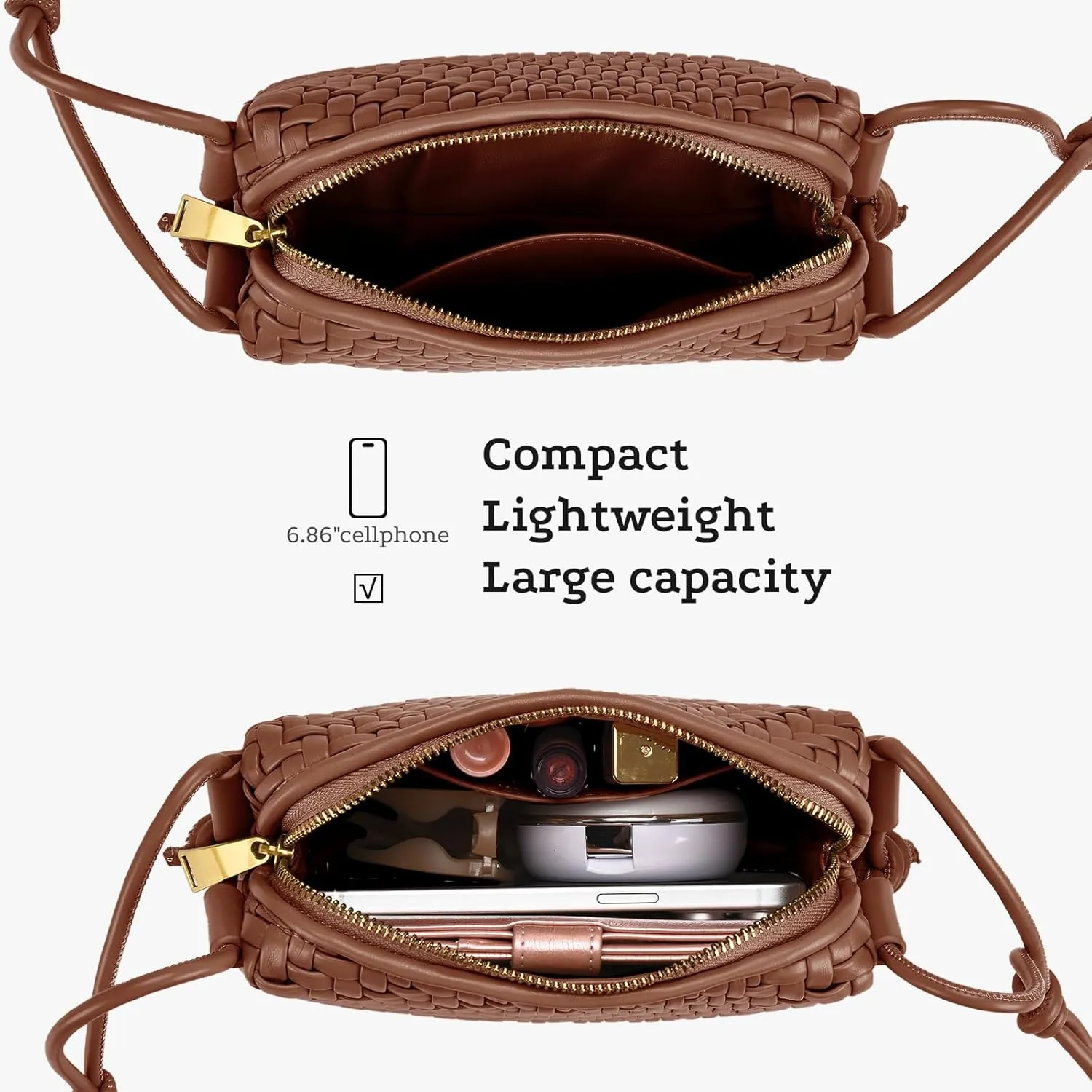 Woven Crossbody Bag for Women Vegan Leather Small woven purse with Adjustable Straps
