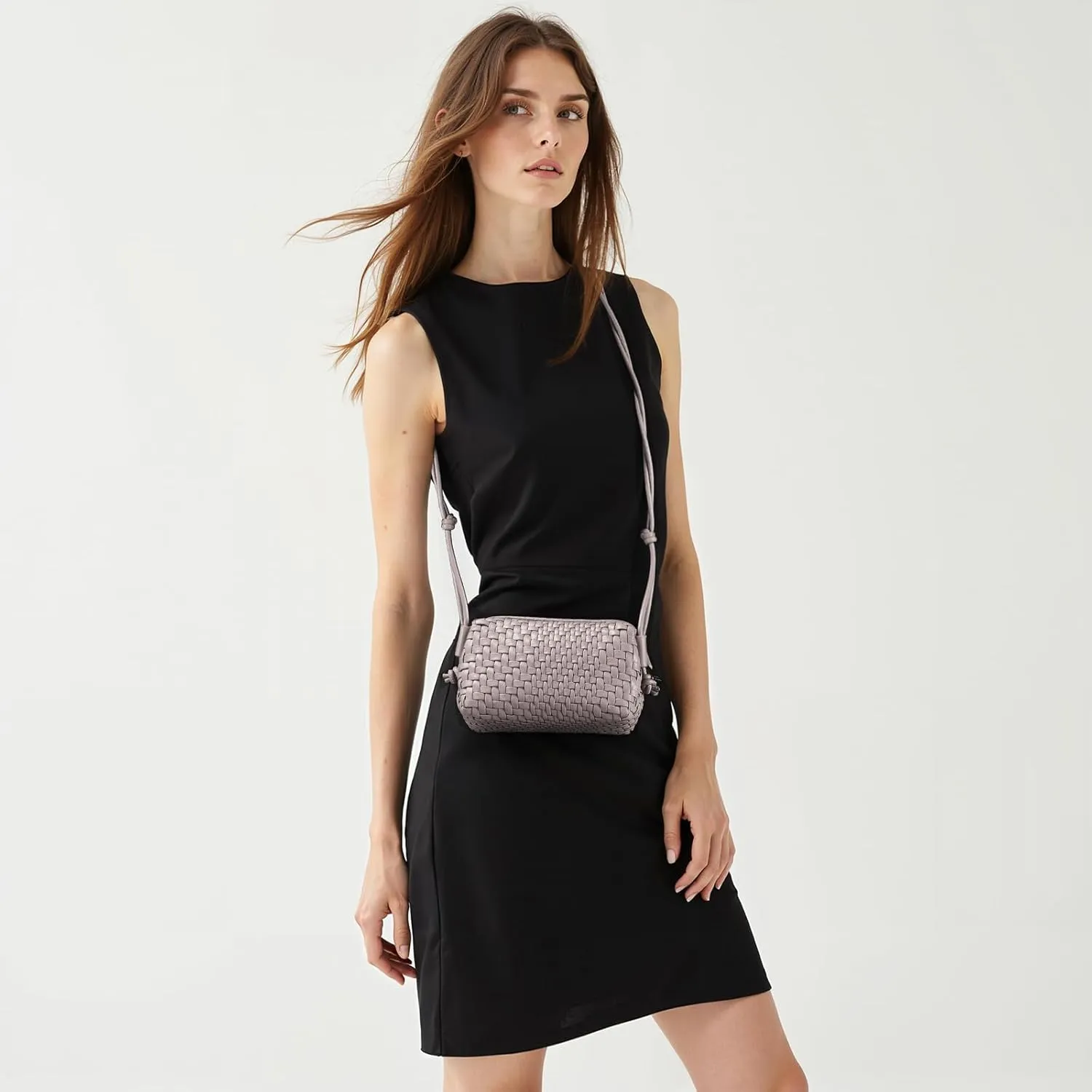 Woven Crossbody Bag for Women Vegan Leather Small woven purse with Adjustable Straps